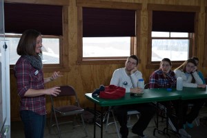 Julia, one of the Teton Science School graduate instructors, introduces the schedule to the students.