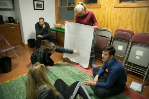 Shay and Chrissy share their technique for drawing with a market suspended by string.