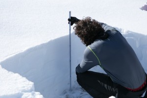 First data to collect is the depth of the snow.