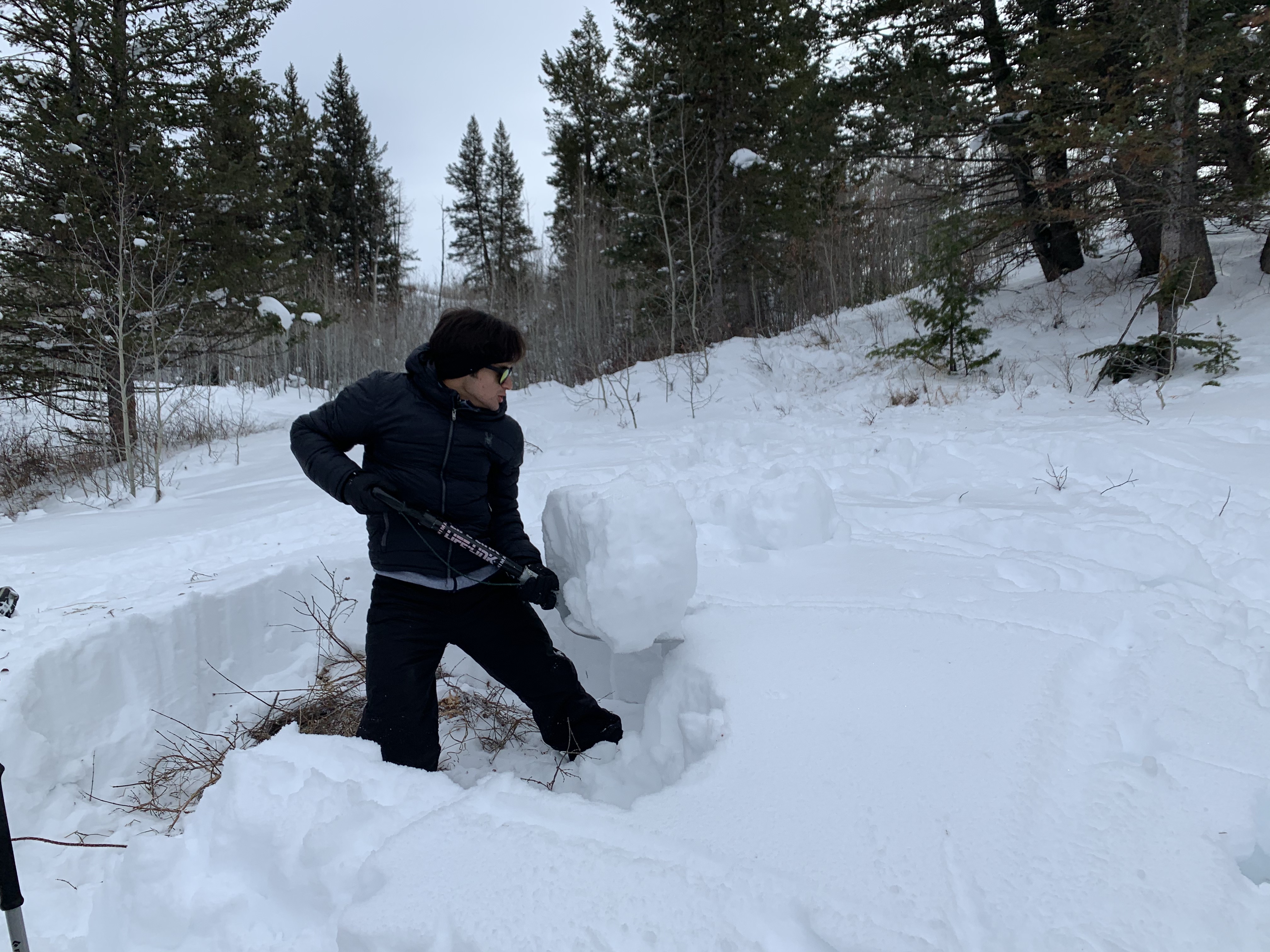 Digging a snow pit
